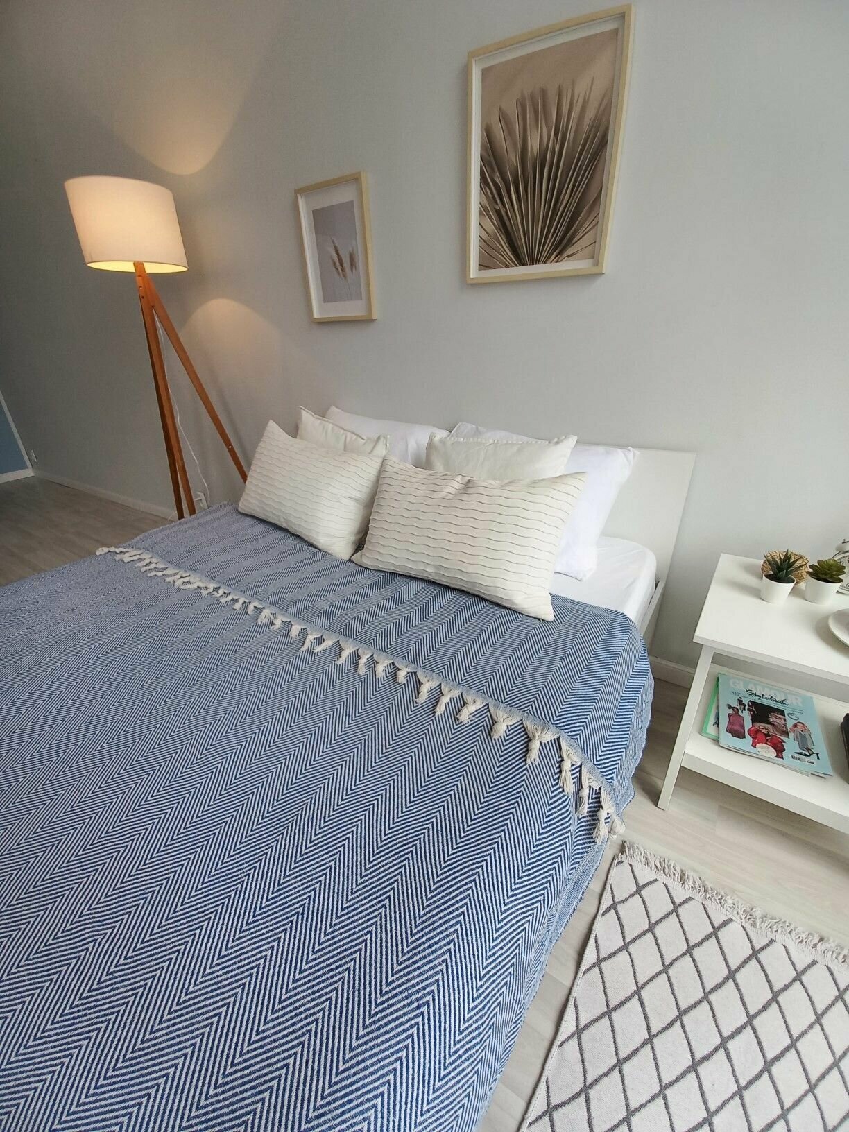 фото Покрывало на кровать, хлопковый плед, одеяло, 100 % хлопок, 200*220 см, тёмно-синий