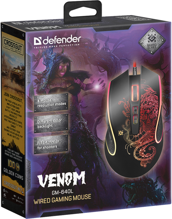 Мышь Defender Venom GM-640L, черный с рисунком (52640)