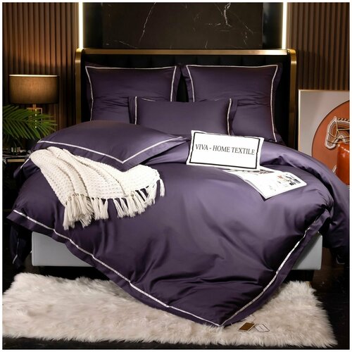 Комплект постельного белья Однотонный Сатин Премиум широкий кант на резинке OCPKR033 2 спальный 180x200
