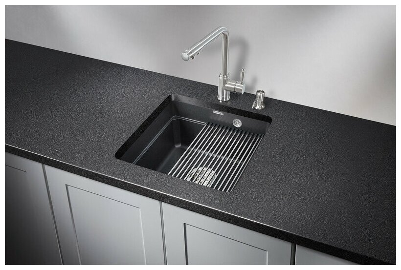 Кухонная мойка GRANULA KS-4501U, шварц (чёрный металлик), кварц - фотография № 1
