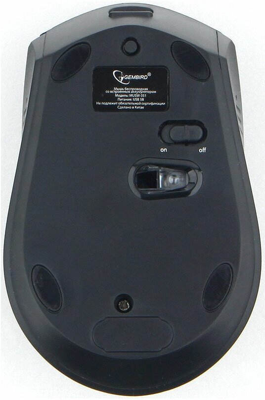 Gembird MUSW-351 {Мышь беспроводная, Bluetooth v.3.0, черный, встроенный аккумулятор, 3 кнопки+колесо-кнопка, 1600 DPI, блистер} - фото №9