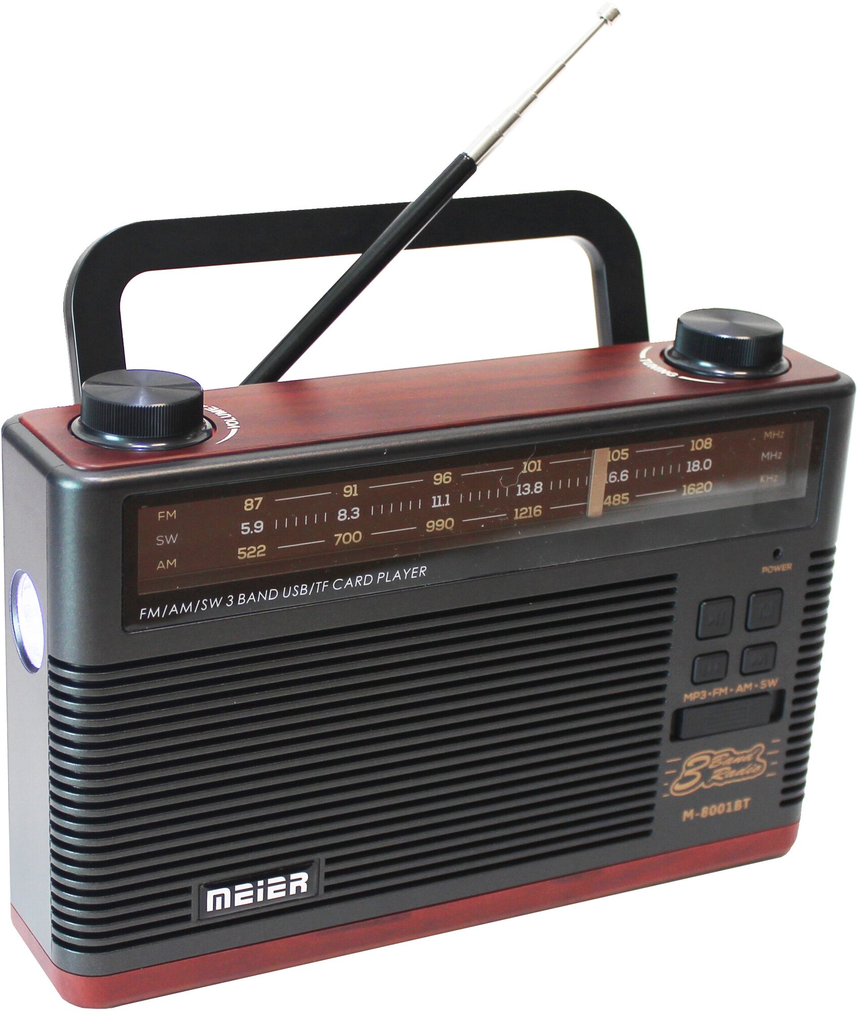 Bluetooth радиоприемник в стиле "Ретро" со сменным аккумулятором и фонариком Meier M-8001BT Red