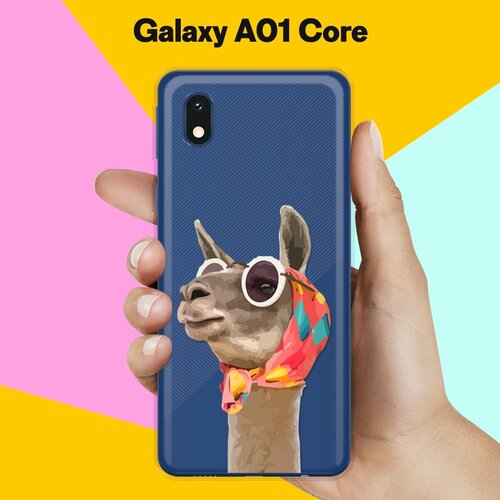 Силиконовый чехол Лама в очках на Samsung Galaxy A01 Core матовый силиконовый чехол сфинкс в цветах на samsung galaxy a01 самсунг гэлакси а01
