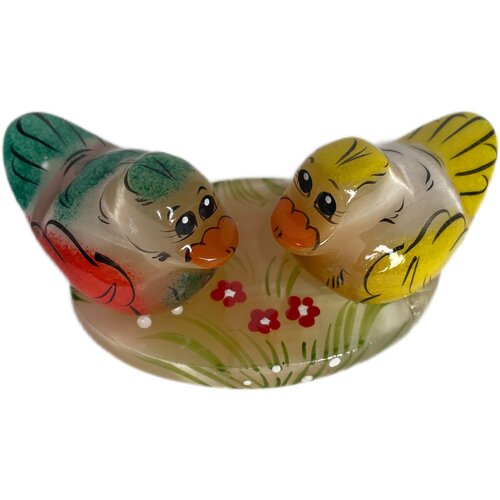 Фигурка уток-мандаринок из селенита 9х4см