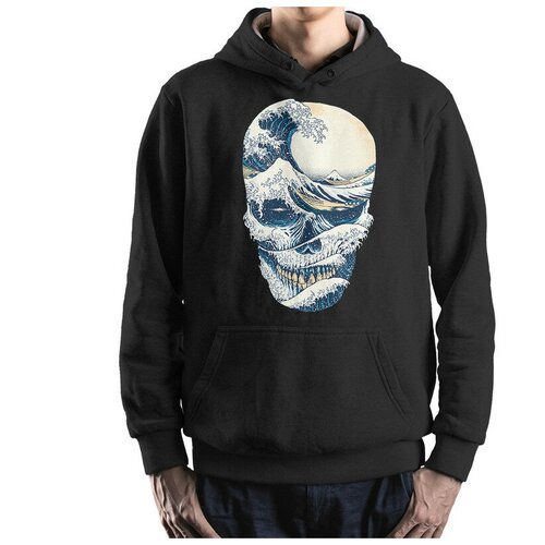 фото Толстовка / худи dream shirts череп - большая волна в канагаве мужской черный 48 размер