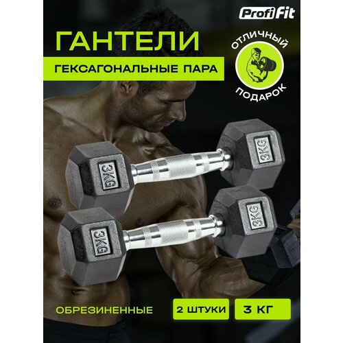 Набор гантели для фитнеса PROFI-FIT гексагональные, обрезиненные, 2 шт по 3 кг набор гантели для фитнеса profi fit гексагональные обрезиненные 2 шт по 1 кг