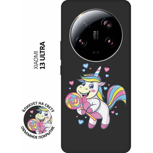 Матовый чехол Unicorn and candy для Xiaomi 13 Ultra / Сяоми 13 Ультра с 3D эффектом черный матовый чехол unicorn для xiaomi 13 ultra сяоми 13 ультра с 3d эффектом черный