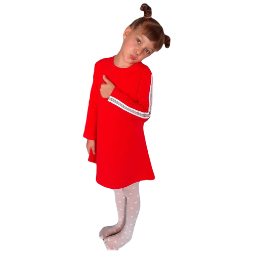 фото 101-р1 платье для девочки прямое dael kids, коллекция "sport chic", цвет неоново-красный, размер 80