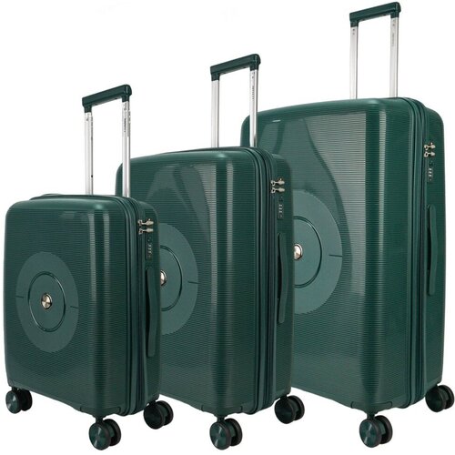 фото Умный чемодан ambassador, 3 шт., полипропилен, опорные ножки на боковой стенке, рифленая поверхность, износостойкий, увеличение объема, 135 л, размер s+, мультиколор