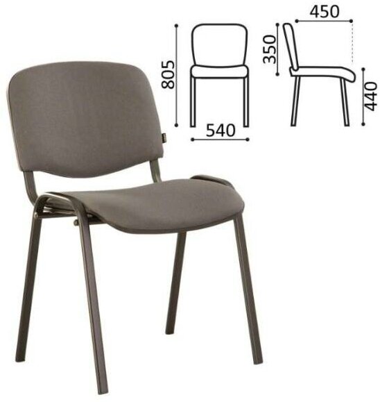 Стул для персонала и посетителей BRABIX Iso CF-005, черный каркас, ткань серая, 531972