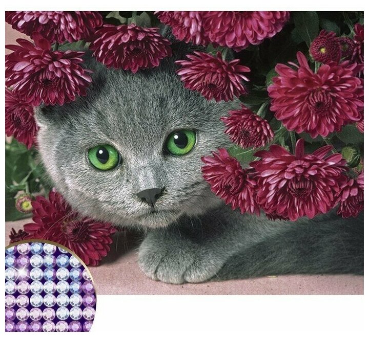 фото Алмазная мозаика с частичным заполнением «Котёнок», 40 х 30 см. Набор для творчества