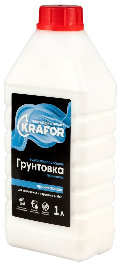 Грунтовка проникающая для наружных и внутренних работ Krafor, 1 л - фотография № 4