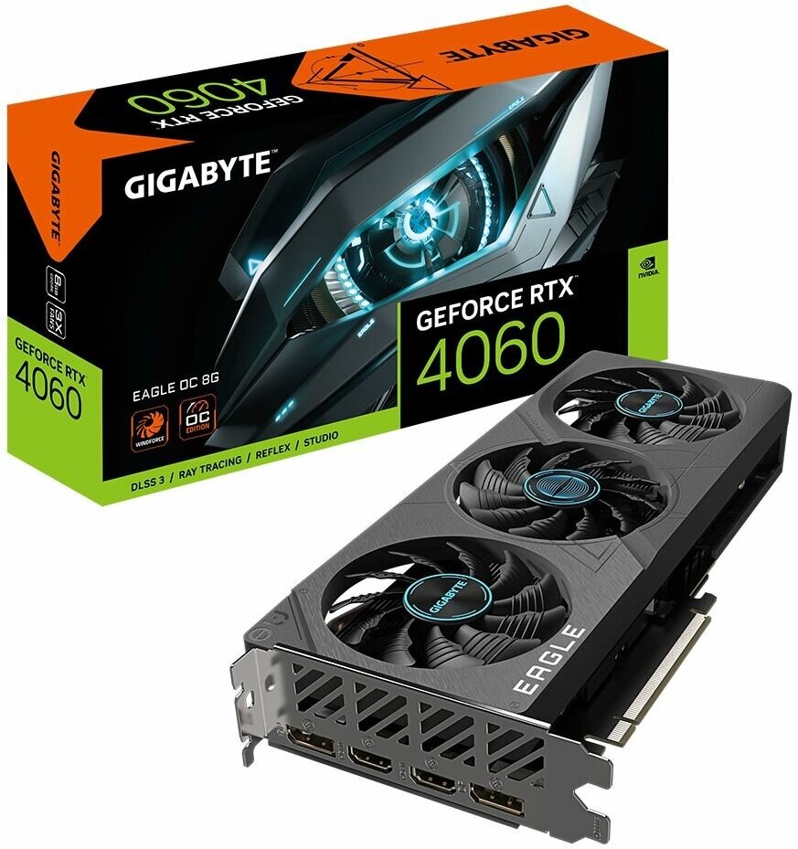 Видеокарта Gigabyte RTX4060 EAGLE OC 8GB GDDR6 128-bit DPx2 HDMIx2 3FAN RTL