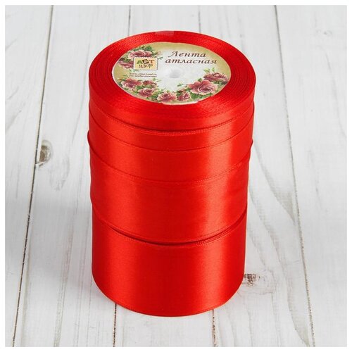 фото Набор атласных лент арт узор 5 штук, размер лент: 6-10-20-40-50 мм, 23±1 м, красный (2611776)