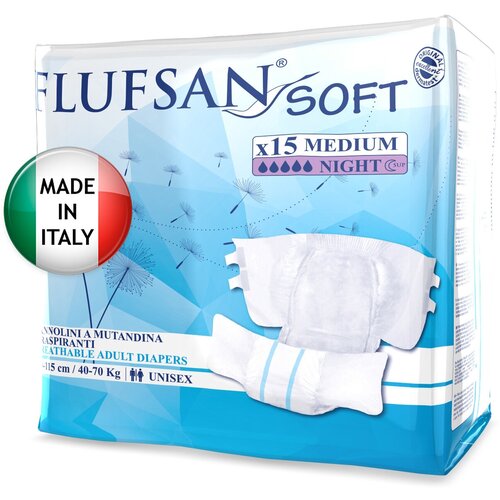 Flufsan Soft Supernight / Флюфсан Софт Супернайт - подгузники для взрослых, M, 15 шт.