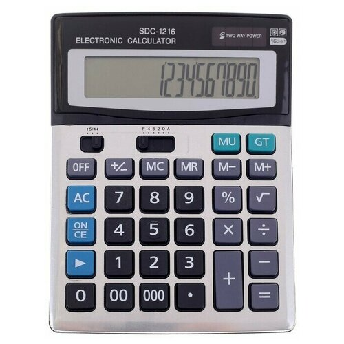 Калькулятор настольный, 16-разрядный, SDC-1216, двойное питание настольный калькулятор с двойным питанием металл uniel ud 41k черный