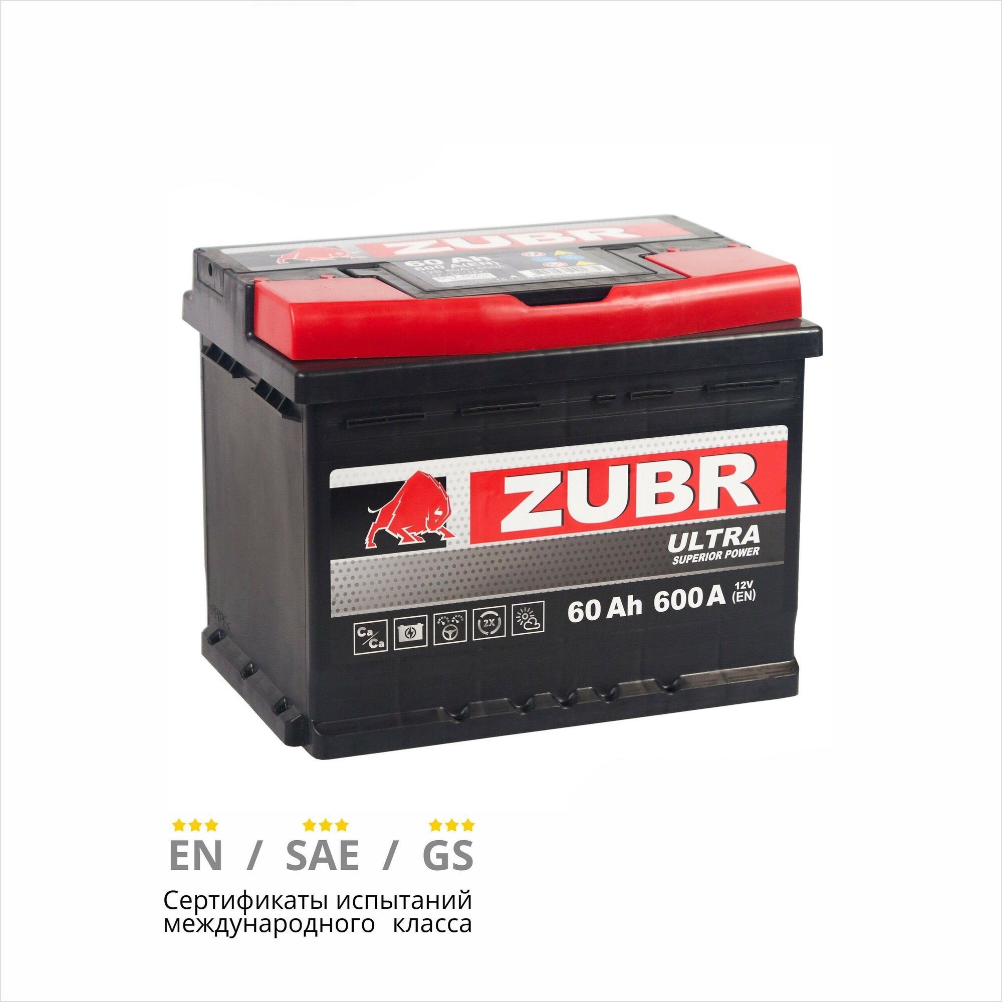 Аккумулятор автомобильный ZUBR Ultra 60 Ah 600 A прямая полярность 242x175x190