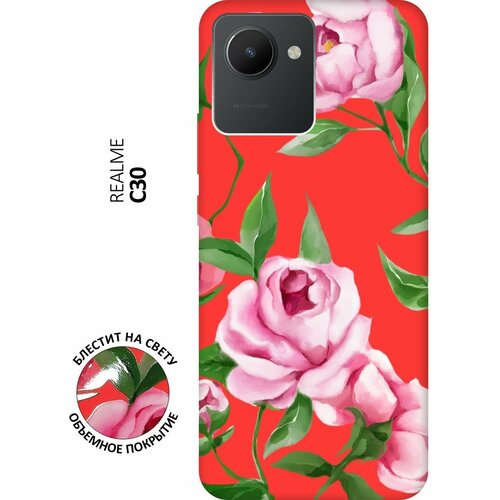 Силиконовый чехол на realme C30, Рилми С30 Silky Touch Premium с принтом Amazing Peonies красный силиконовый чехол на realme c30 рилми с30 silky touch premium с принтом lovers hands красный