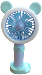 Портативный ручной / настольный вентилятор Мишка с подсветкой и подставкой для телефона / 3 режима мощности голубой VITtovar