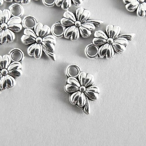 Декор для творчества металл Четырёхлистник-цветочек серебро 1,3х0,8 см