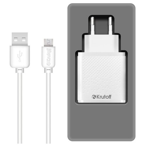 Krutoff / Сетевое зарядное устройство (СЗУ) CH-07M 2xUSB 2.4A + кабель micro USB (white)