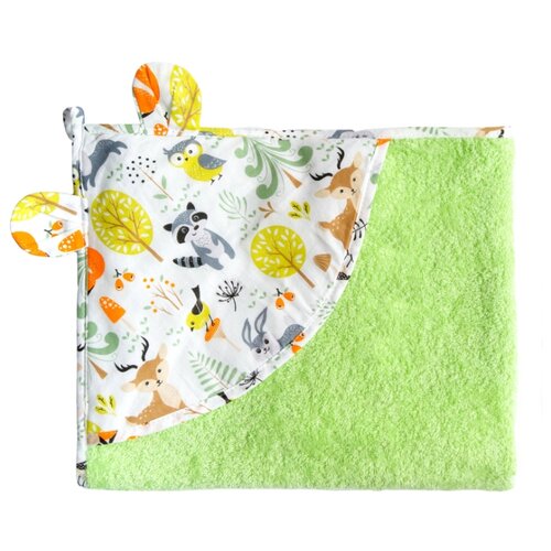 фото Полотенце детское с уголком amarobaby cute love зверята (зелёный), 90х90 см.