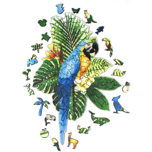 деревянный пазл попугай 110 деталей Деревянный фигурный пазл попугай 120 деталей 35х24см для детей и взрослых