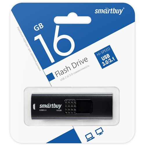 Флеш-накопитель 16Gb SmartBuy Fashion, USB 3.0/3,1, пластик, чёрный