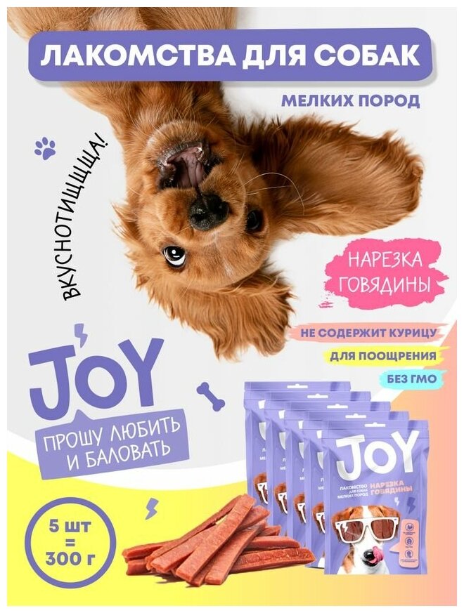 Лакомство для собак мелких пород Нарезка говядины JOY 60 г Набор 5 шт