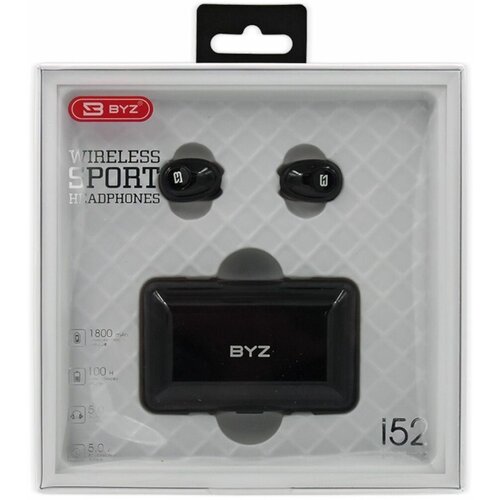 Наушники беспроводные BT ver 50 BYZ I52 вакуумные с микрофоном кейс 1800mAh черный 292000₽