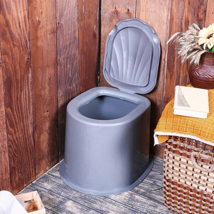 Туалет дачный, h - 35 см, без дна, с отверстиями для крепления к полу, серый - фотография № 1