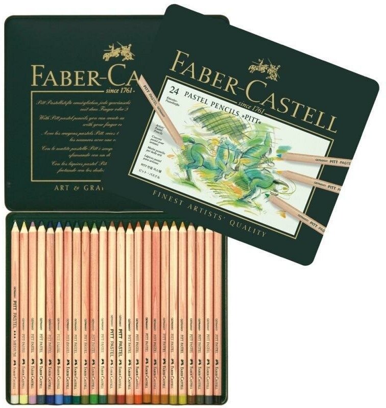 Карандаши пастельные 24 цвета Faber-Castell Pitt (L=175мм, d=4,3мм, круглые) метал. коробка (112124)