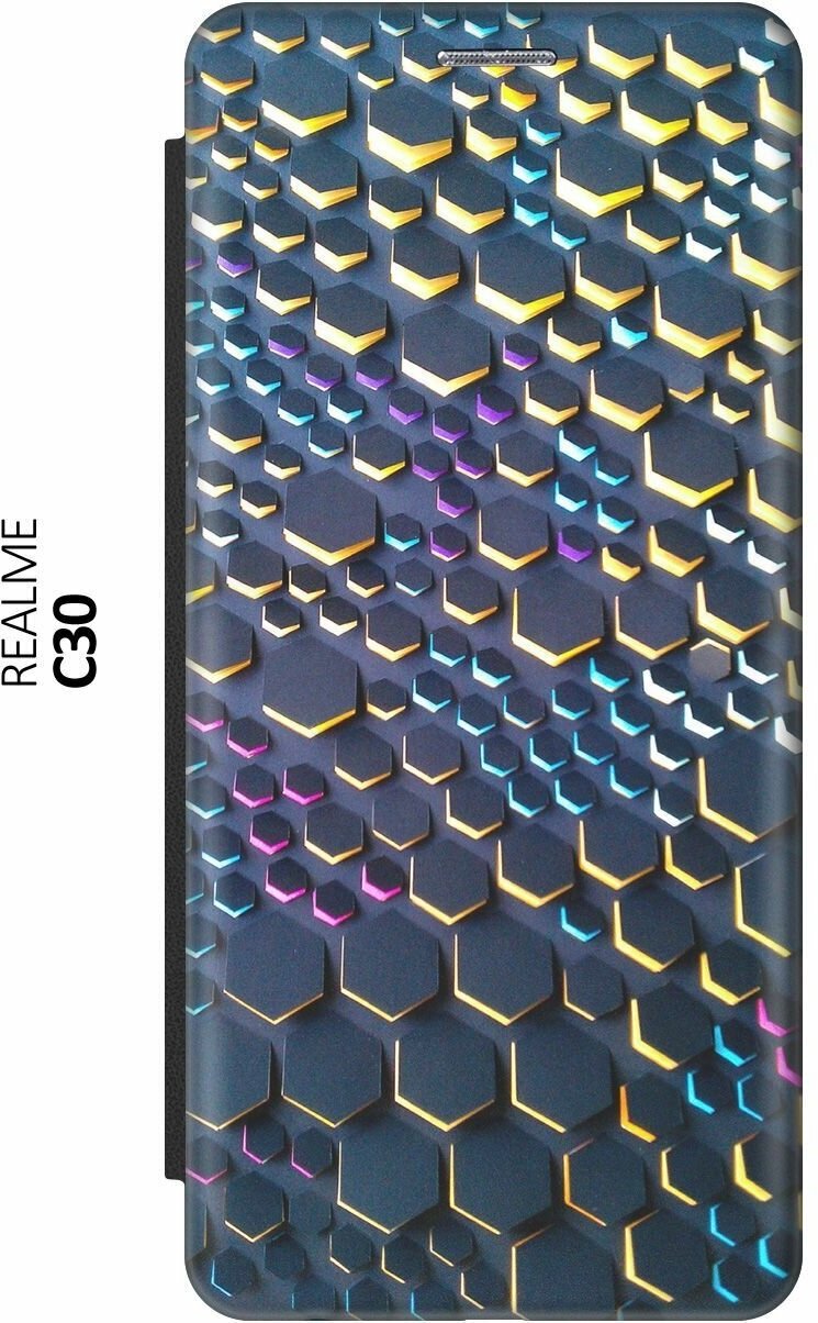 Чехол-книжка Графитовые соты на realme C30 / Рилми С30 черный