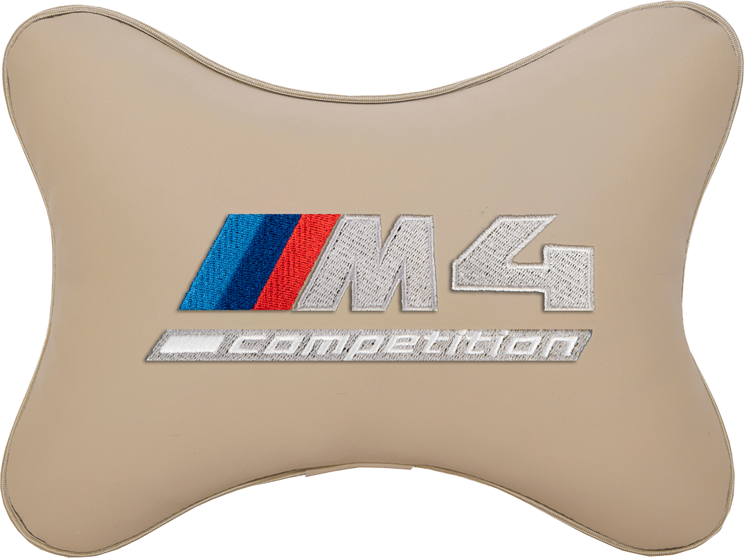 Подушка на подголовник экокожа Beige с логотипом автомобиля BMW M4 COMPETITION