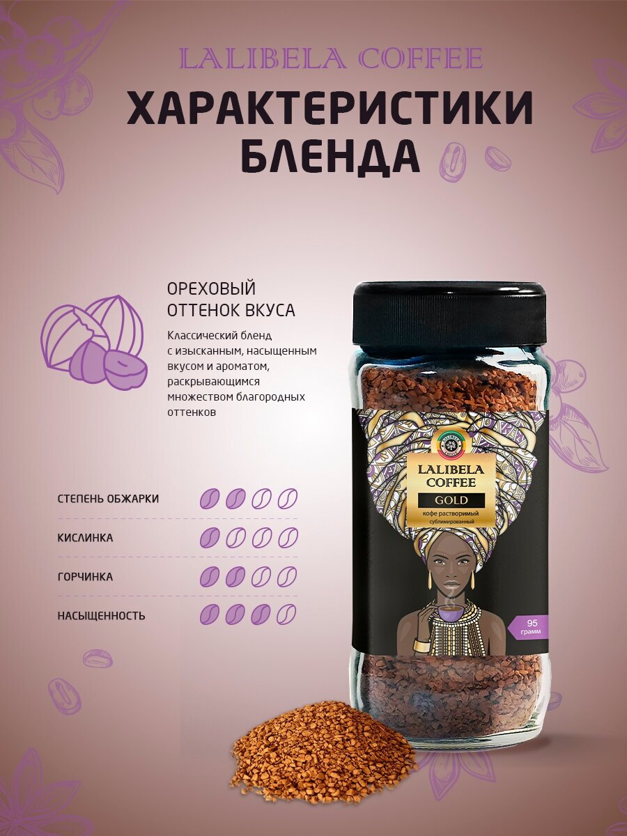 Кофе растворимый LALIBELA COFFEE GOLD сублимированный в стеклянной банке, 95 гр — фото 1