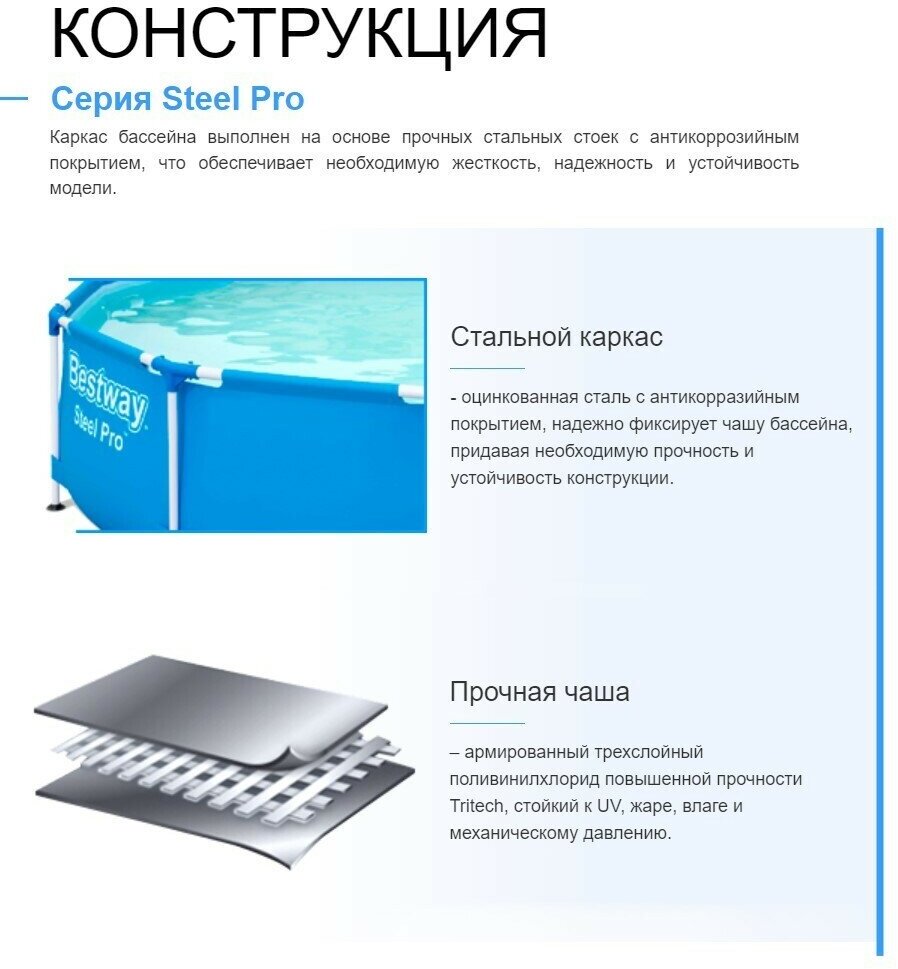 Каркасный бассейн Steel Pro 366х76см, 6473л, фил.-насос 1249л/ч - фотография № 6