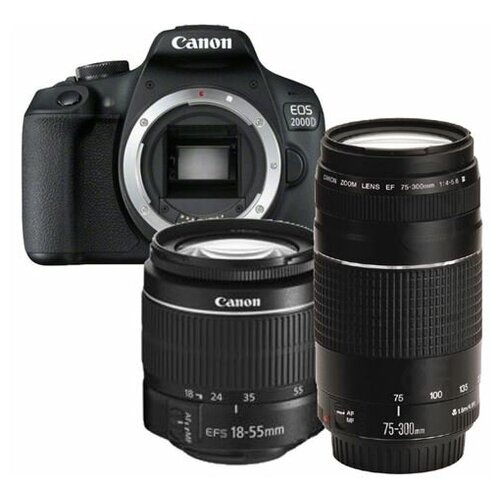 Фотоаппарат Canon EOS 2000D Kit 18-55mm и EF 75-300mm f/4-5.6 III, черный