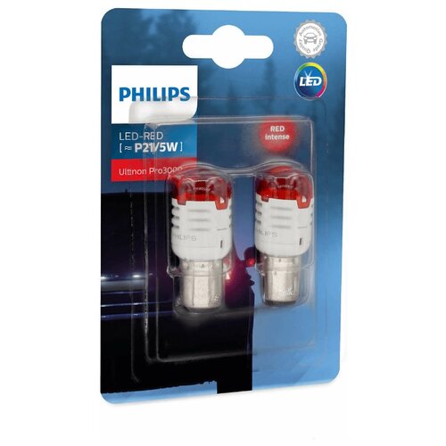 фото Лампа автомобильная светодиодная philips p21/5w 12v-led (bay15d) 1.75/0.8w red ultinon pro3000 led (к.уп.2шт.)