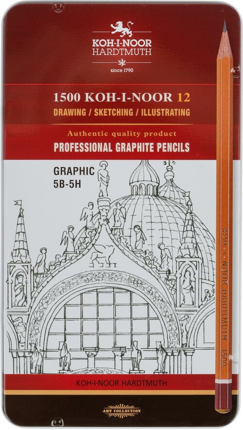 Карандаш чернографитный KOH-I-NOOR 1502/III 5B-5H 12шт./наб, б/ласт, Чехия