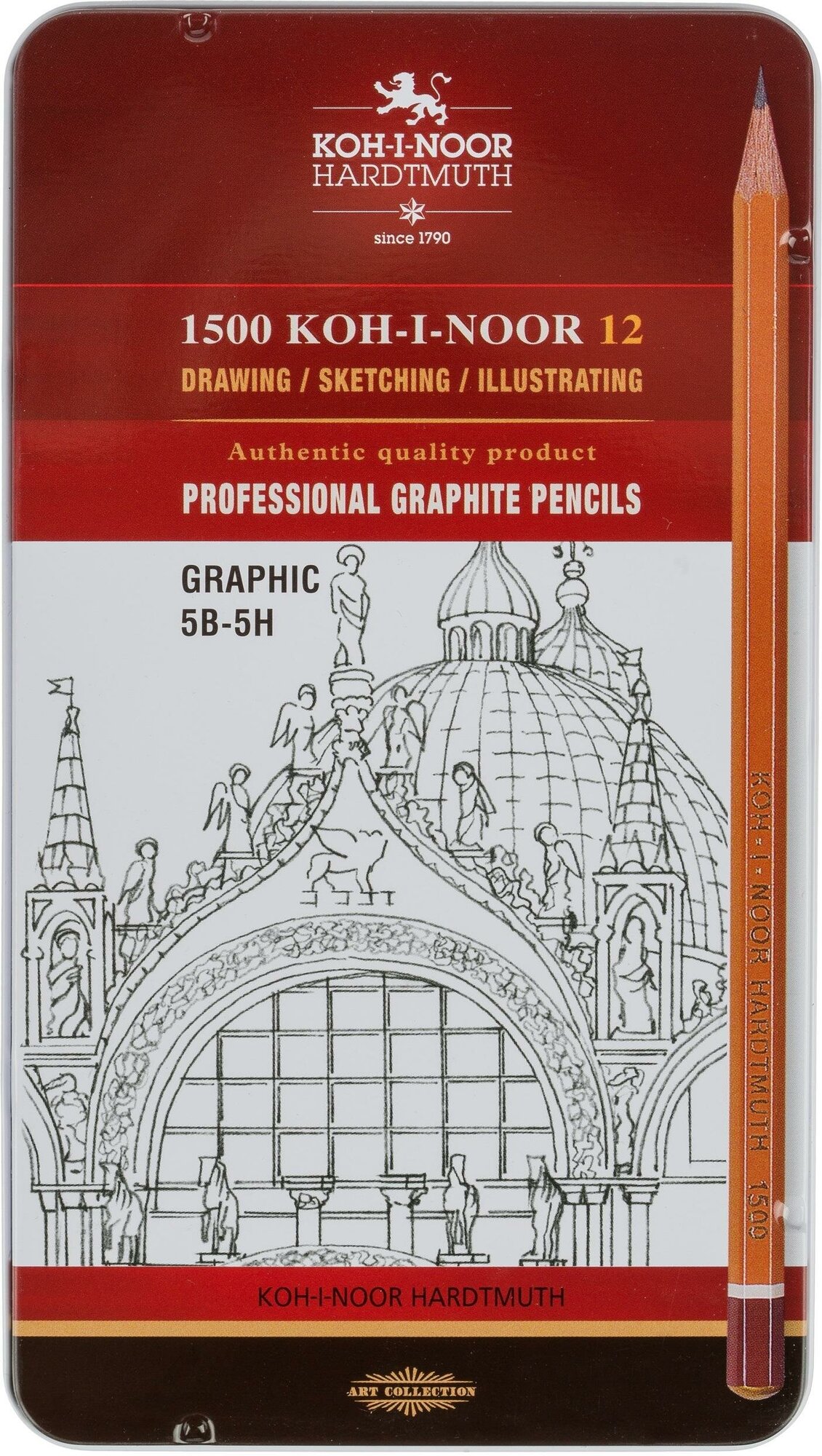 Карандаш чернографитный KOH-I-NOOR 1502/III 5B-5H 12шт./наб, б/ласт, Чехия