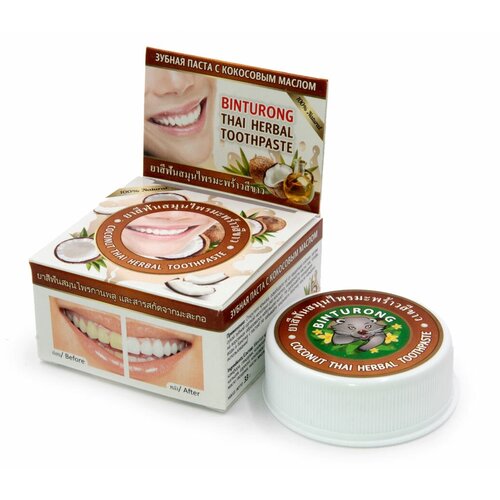 Binturong COCONUT Thai Herbal Toothpaste, Nina Buda (Зубная паста с кокосовым маслом, Нина Буда), 33 г. тайская зубная паста с кокосовым маслом binturong coconut 30 гр