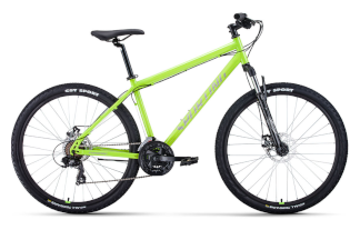 Велосипед FORWARD SPORTING 27,5 2.2 D (27,5" 21ск. рост.17") 2022, ярко-зел./серебристый, RBK22FW27854