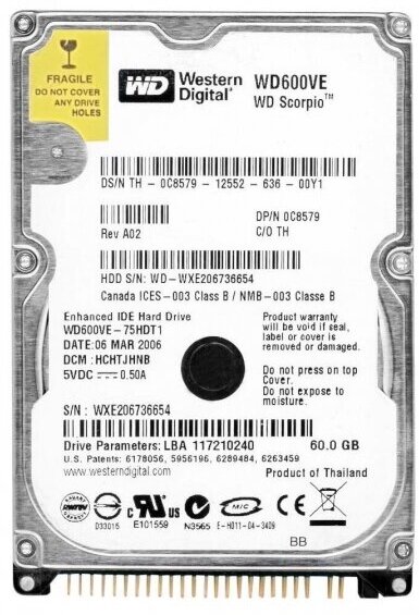 Жесткий диск Western Digital WD600VE 60Gb 5400 IDE 2,5" HDD