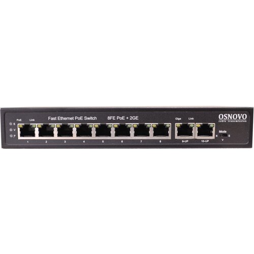 Коммутатор Osnovo SW-20820(120W) (L2) 8x100Мбит/с 2x1Гбит/с 8PoE 120W неуправляемый коммутатор poe osnovo sw 20820 120w