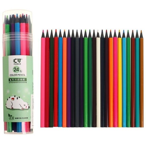 Карандаши 24 цвета в тубусе корпус шестигранный пластиковый чёрное основание 850₽
