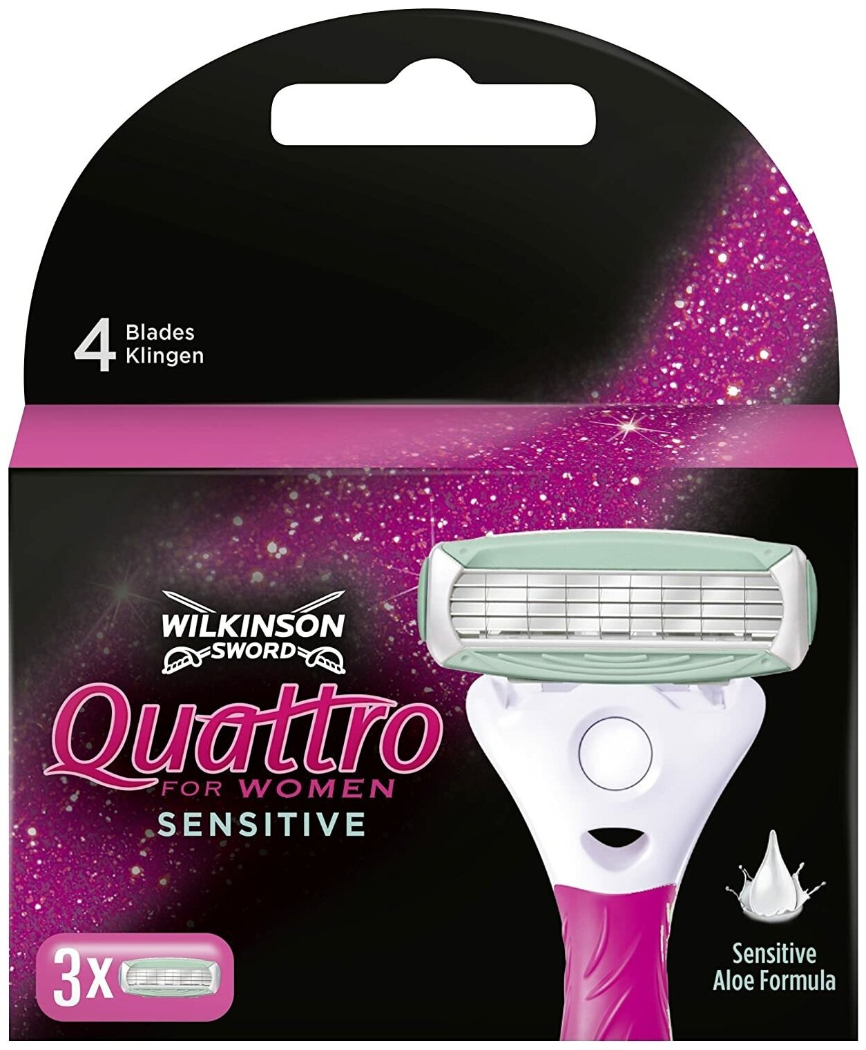 Wilkinson Sword / SCHICK / Quattro for Women Sensitive / Сменные кассеты для женской бритвы Quattro, 3 шт.