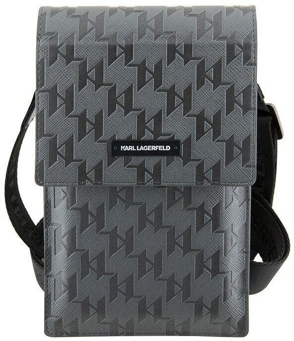 Сумка Lagerfeld Wallet Phone Bag PU Saffiano Monogram для смартфонов, серебристая