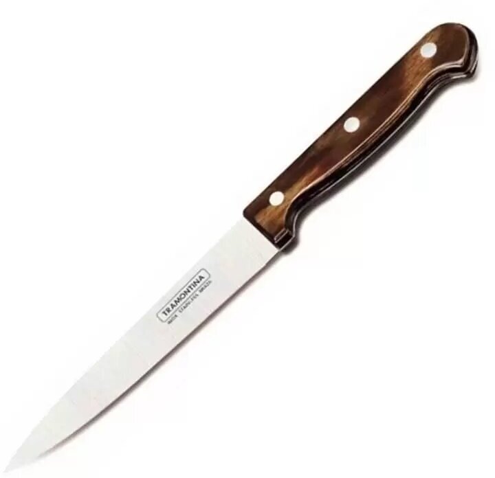 Нож TRAMONTINA Polywood для мяса 15см, с деревянной ручкой, в блистере, коричн. 21139/196