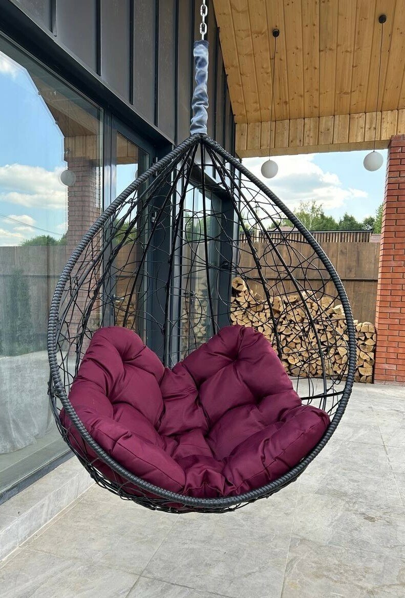 Подвесное кресло-кокон SEVILLA Черный без стойки + подушка Relax бордовый - фотография № 2
