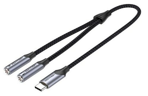 Переходник-разветвитель Vention гибкий USB-C M/Jack 3.5 mm F x 2 (Аудио+Микрофон) - 0.3м